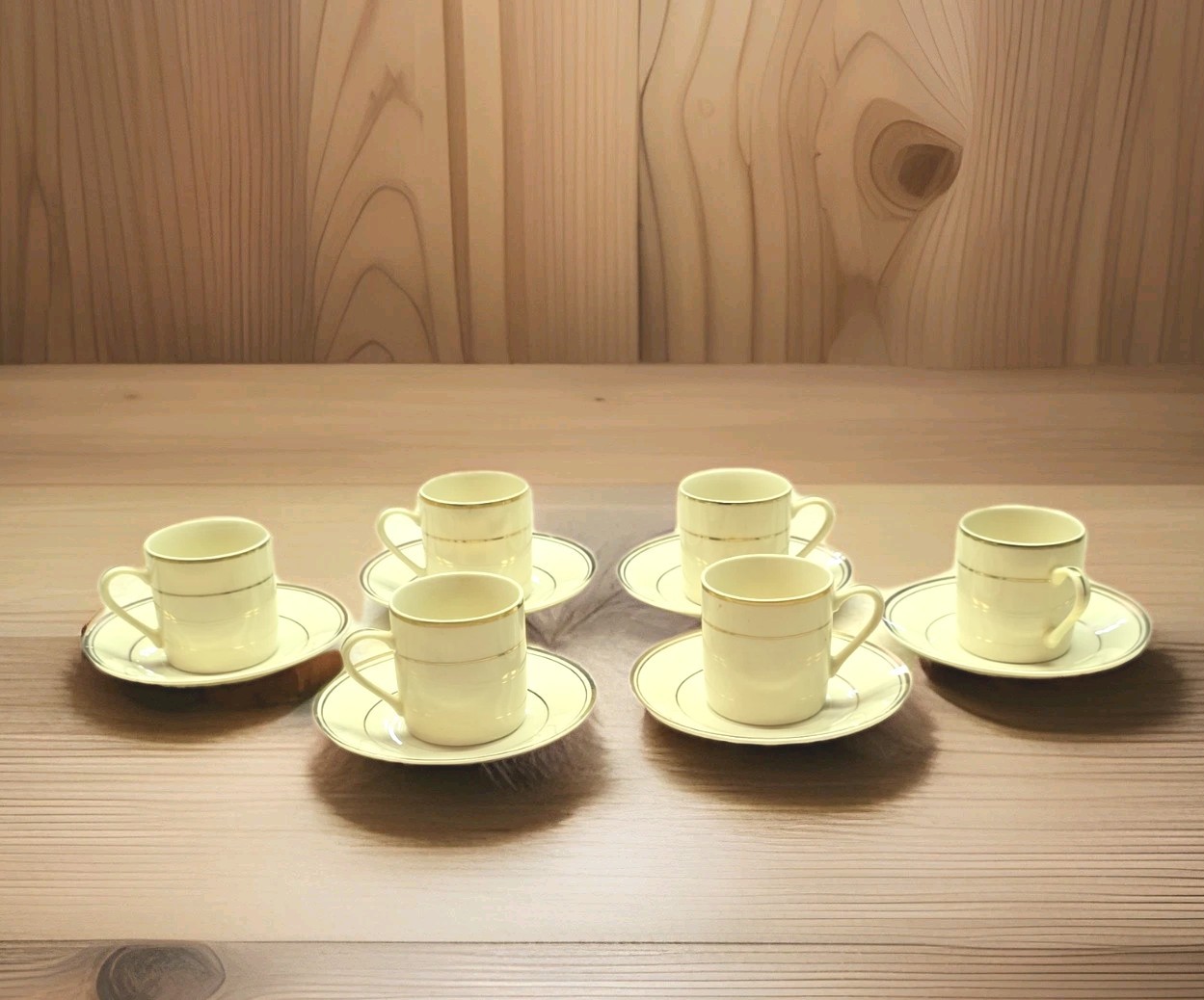 Toscany Collection China Ivory Gold Cup & Saucer Set Twelve-Piece Glossy Finish