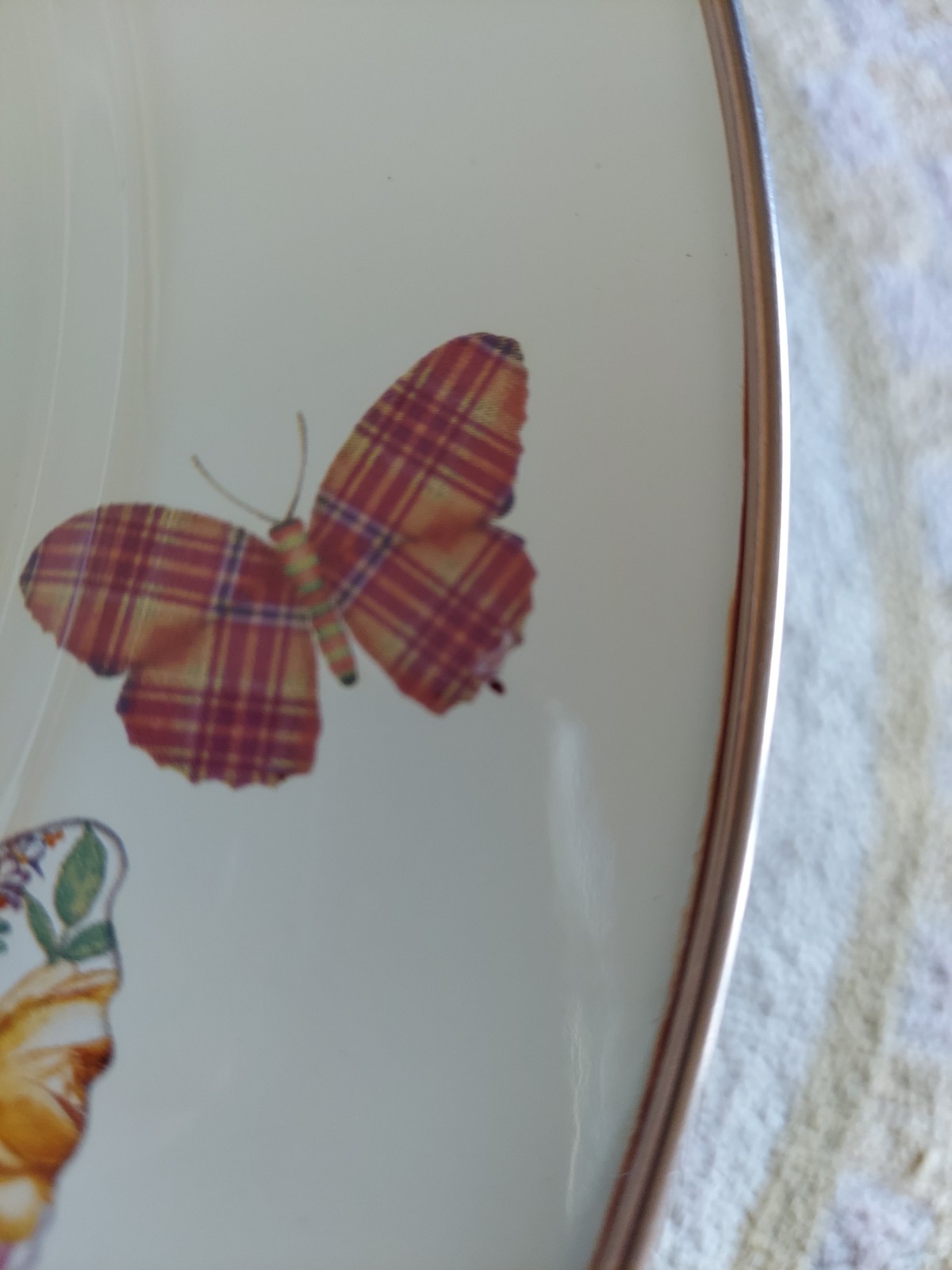 Mackenzie-Childs Butterfly Garden Pedestal Platter With Courtly Check