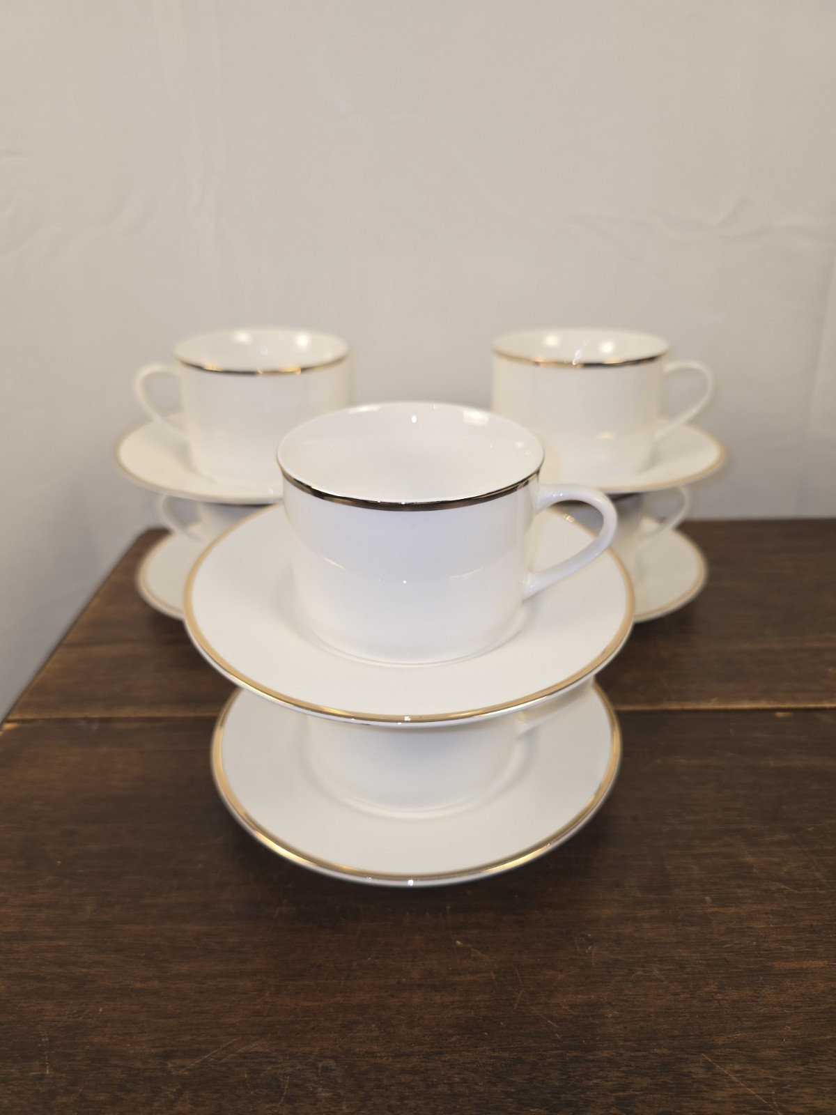 Set Of 12pc Farberware Elegance Gold White W/Gold Trim 6 Teacups & 6 Saucers