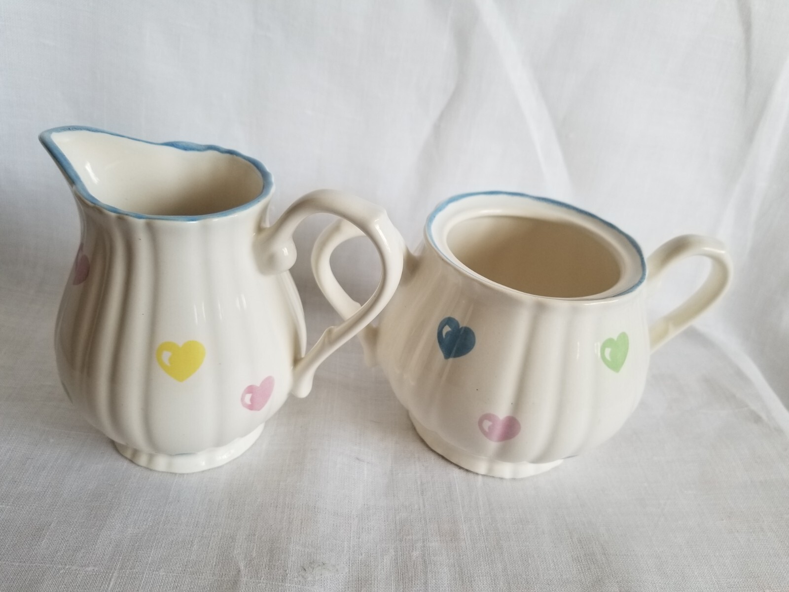 Tiffany & Co Limoges France Handpainted Pastel Hearts Creamer and Sugar Bowl