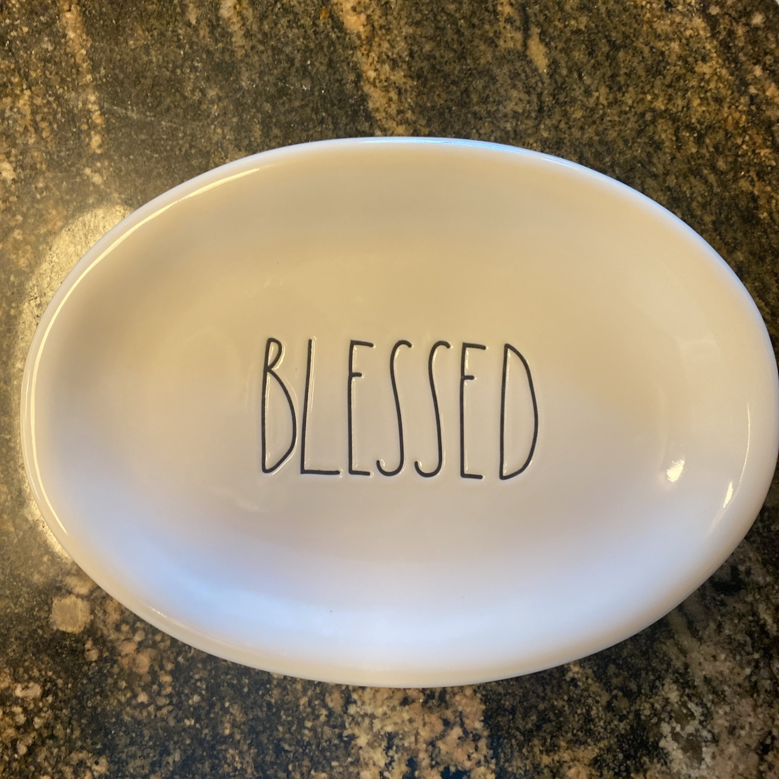 4x Rae Dunn Blessed Oval Plate Appetizer Farmhouse Decor Cottage Minimalist EUC