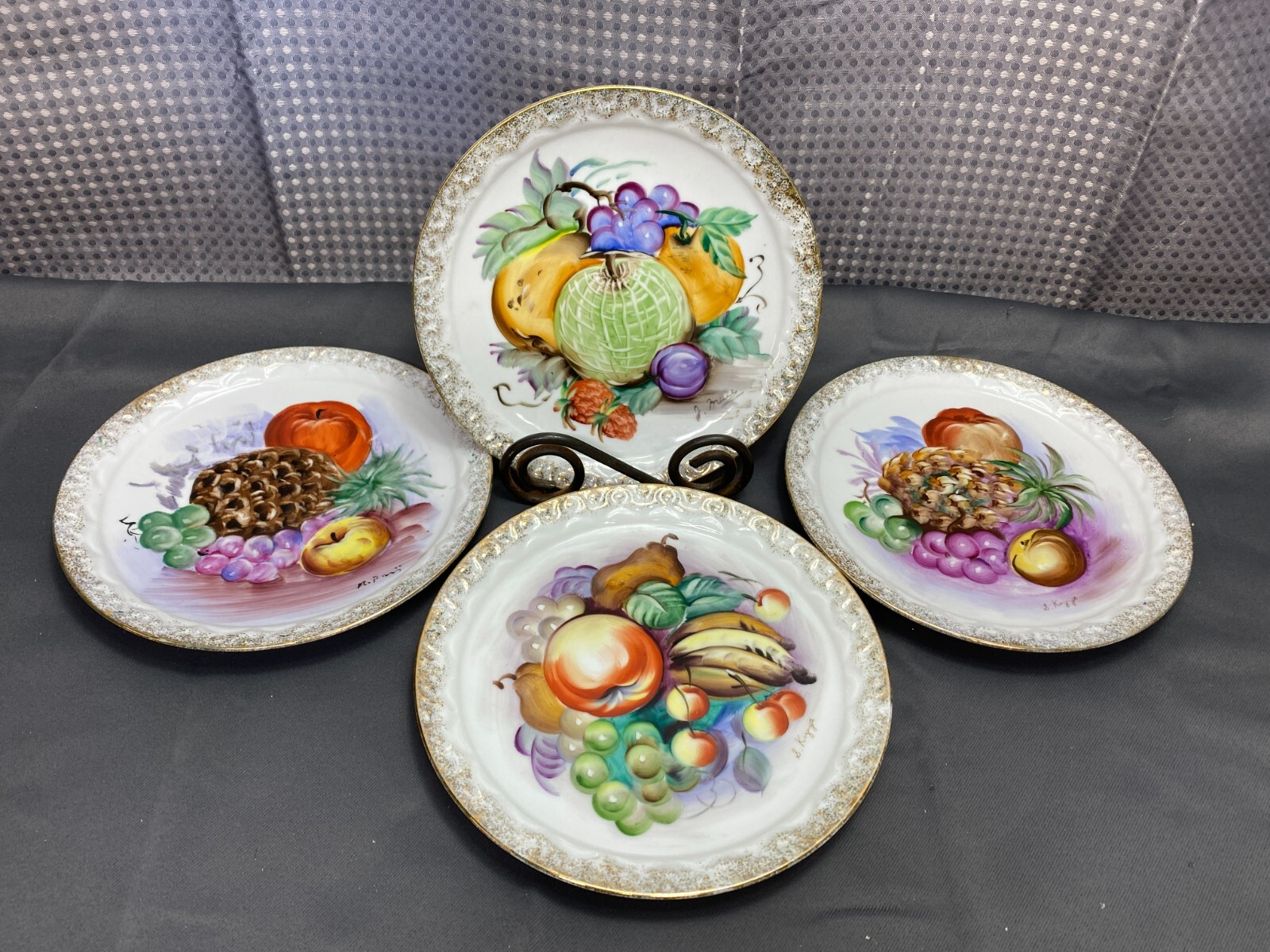 Set of 4 ~ Vintage “FRUIT” Ucagco Ceramics ~ Japan ~ Wall Plates ~ Signed ~ 8″