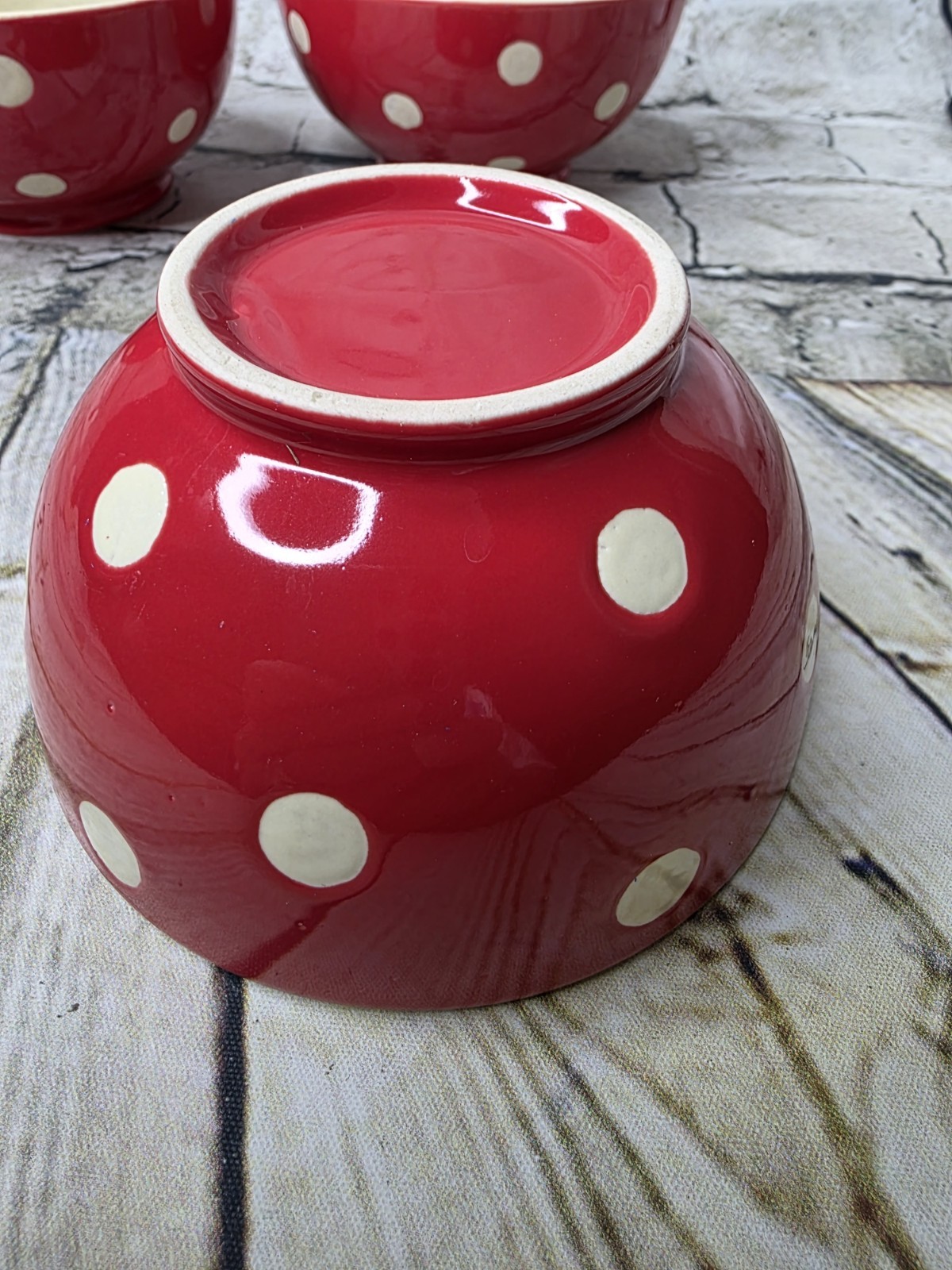 3 Red White Footed Polka Dot Cafe Au Lait Bowl 2.25 x 4.25 Inches