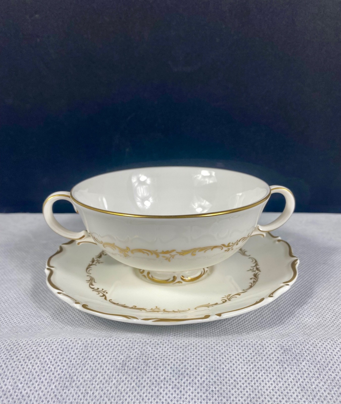 Royal Doulton England “RICHELIEU” Footed Cream Soup w/ Saucer Fine Bone China