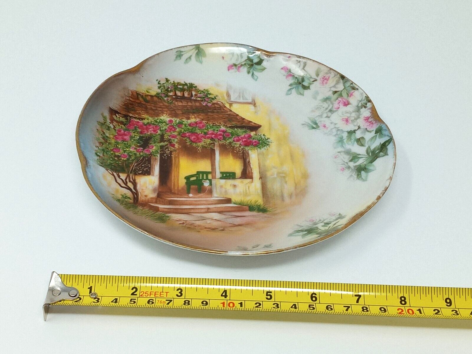 JHR Alice Bavaria Hand Painted 8″ Charger porch scene apple tree flowers euc