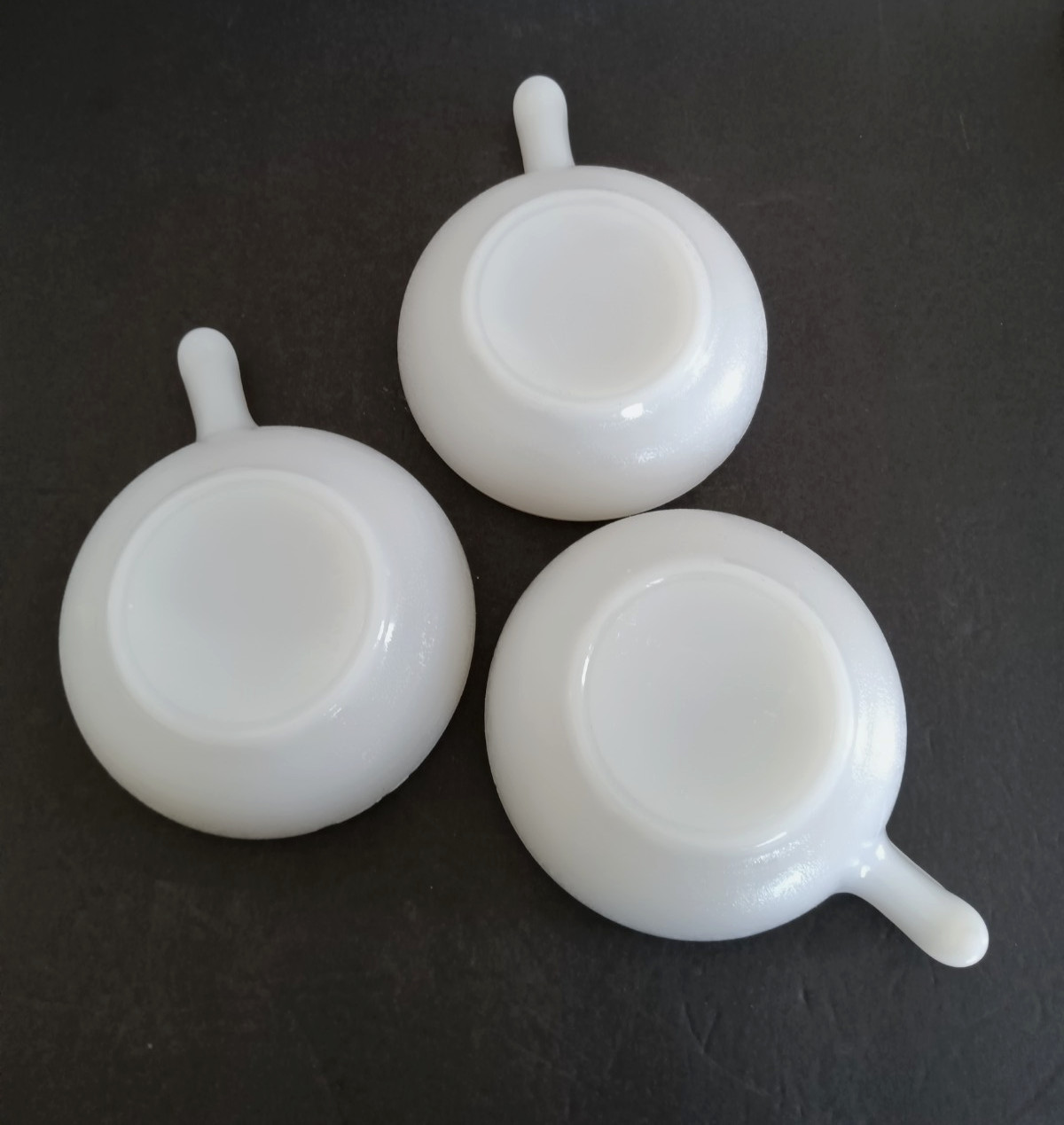 Vintage Glasbake Soup Bowls White Milk Glass Handled Crocks 5” USA Set of 3