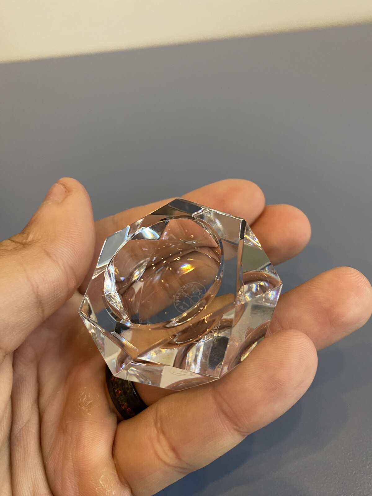 STUNNING VTG BACCARAT Crystal Multifaceted Hexagon Open Salt Cellar SIGNED 2.25″