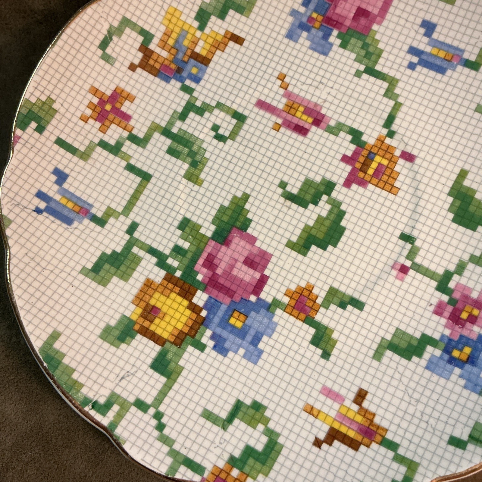 Vintage ErPHILA Pottery Made Germany WiNDSOR Rose Needlepoint Chintz Saucer