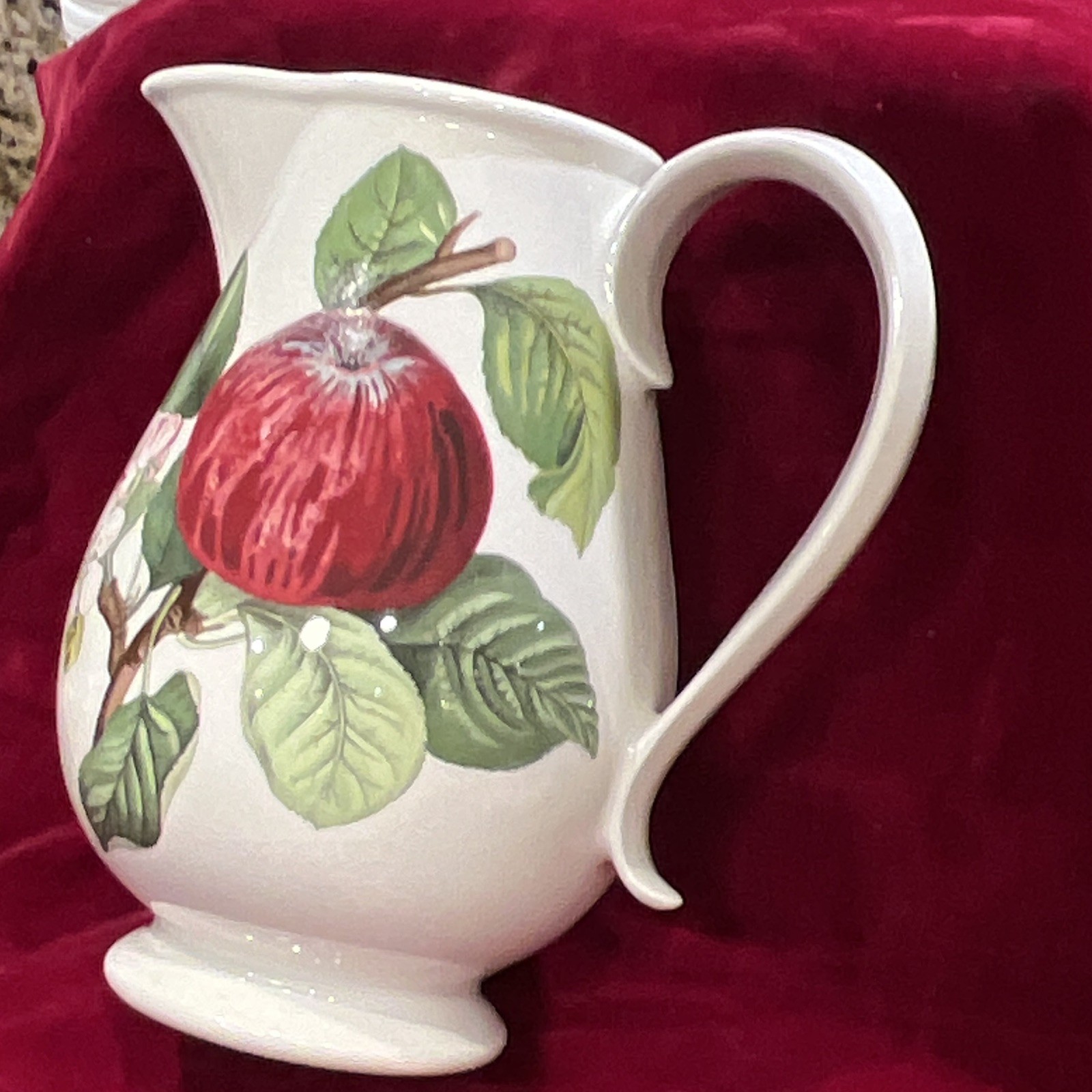 Portmeirion Pomona Fruit Pattern Ceramic Pitcher Jug, White Red Green Glossy