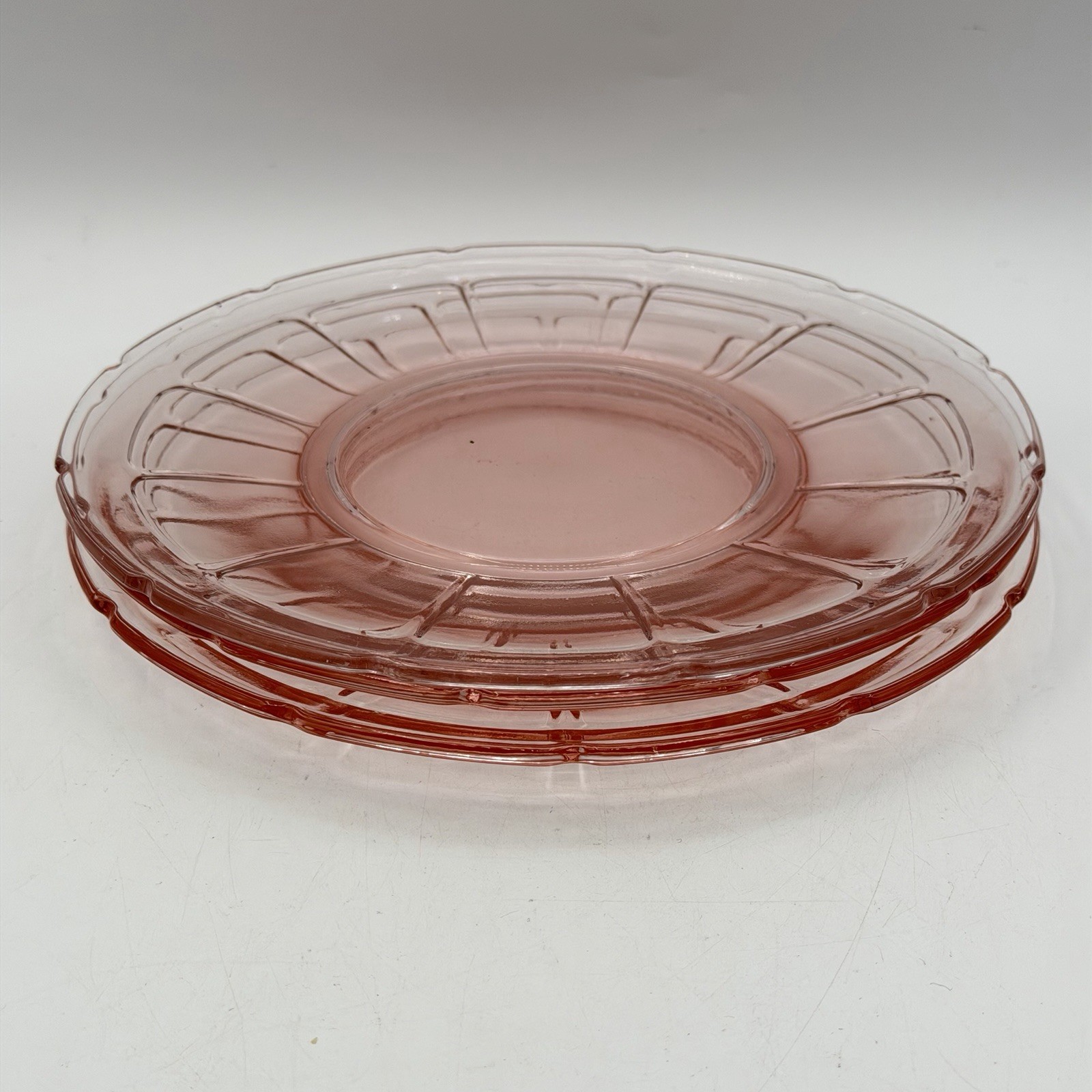 Vtg Diamond Glass Co VICTORY Pink Salad Luncheon Plates 7 3/4″ Set of 3