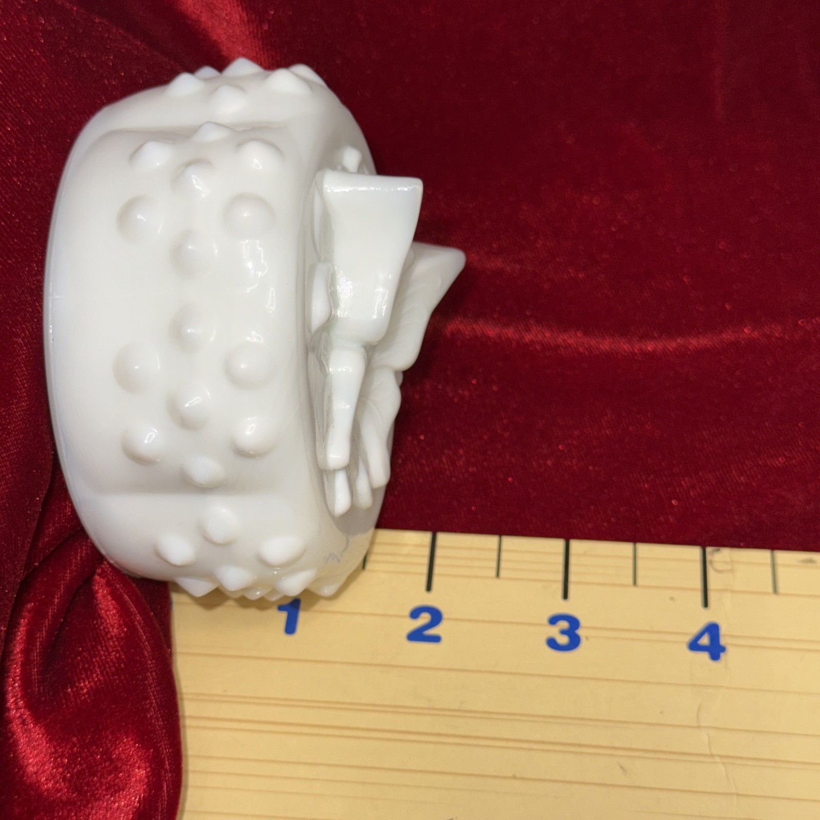 Vintage 6” Fenton 1970s Milk Glass Hobnail Jar Butterfly Lid Scalloped Edge