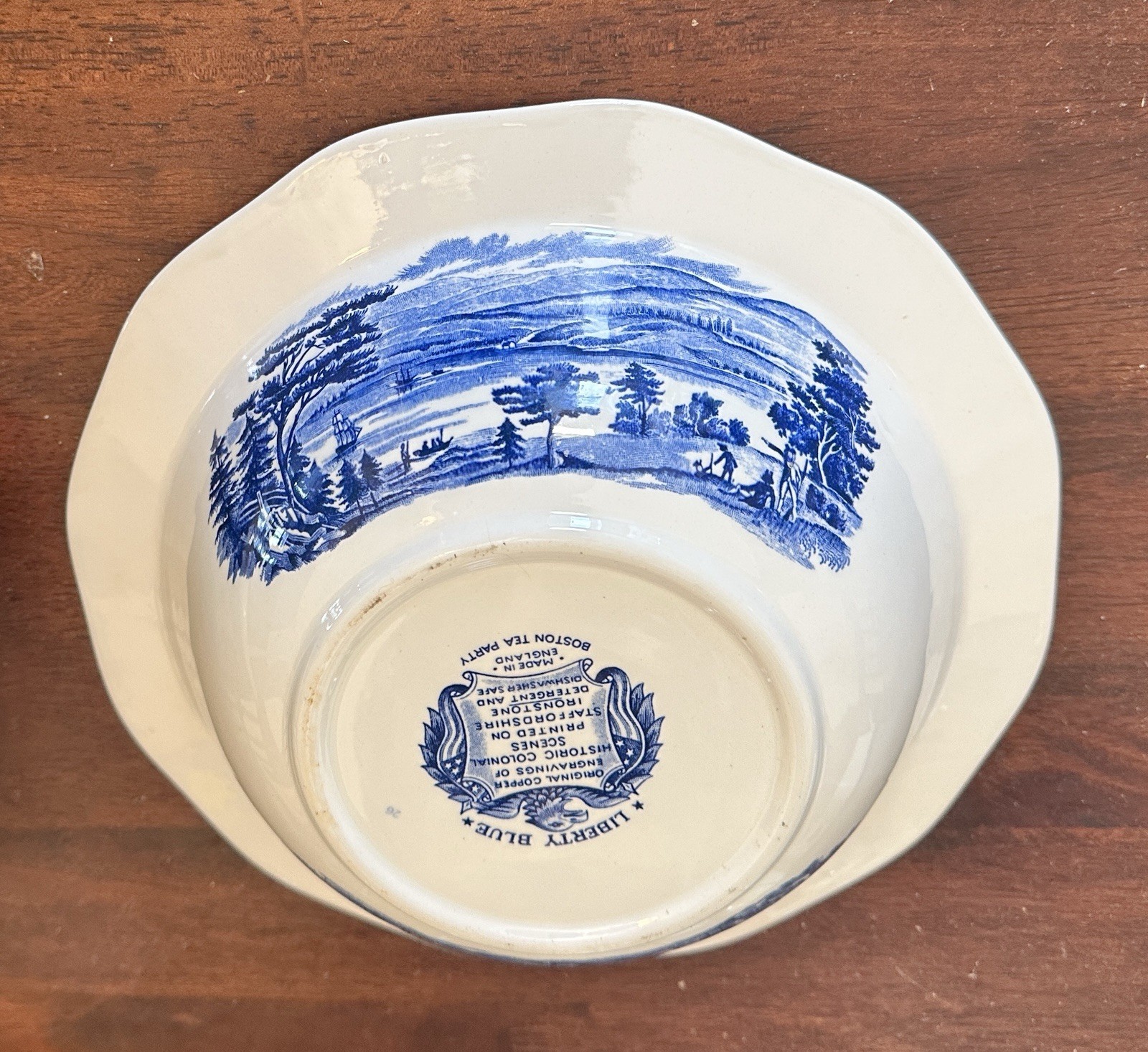 Vintage Liberty Blue Colonial Scenes Staffordshire Boston Tea Party Bowl W/Lid