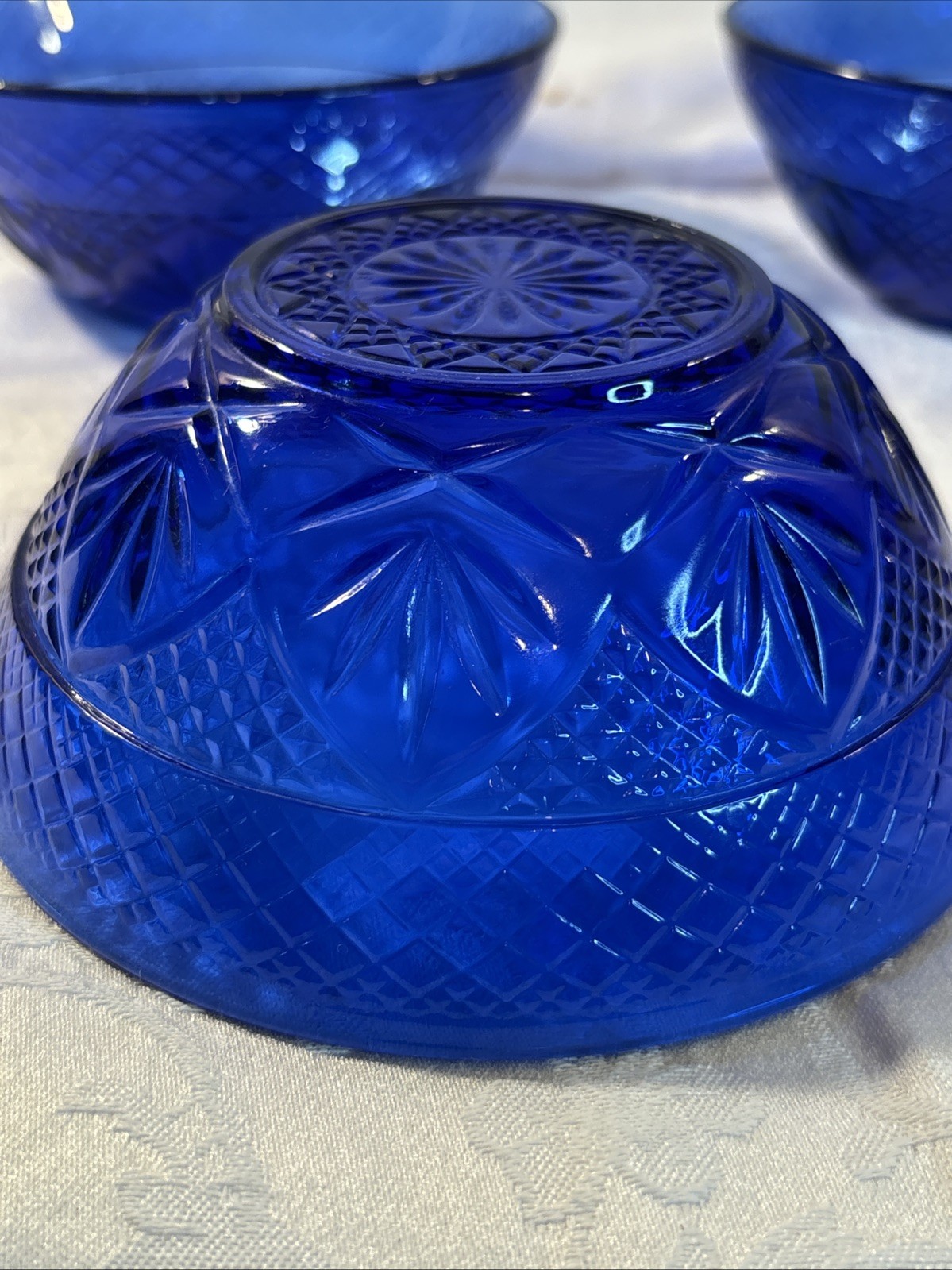 Cristal D’Arques-Durand Sapphire Blue 5 5/8in. Salad Bowls Set of 3 Vintage