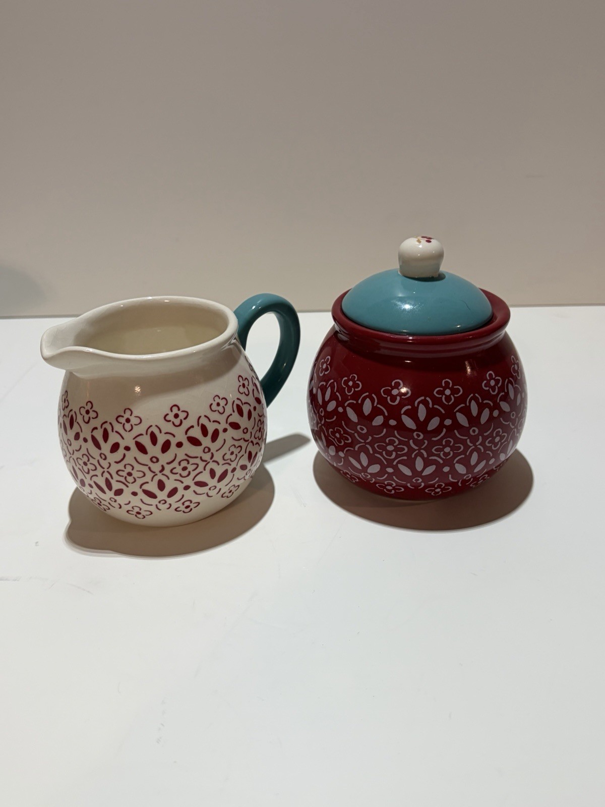 Home General Store Hollydale Decorated Stoneware Sugar And Creamer