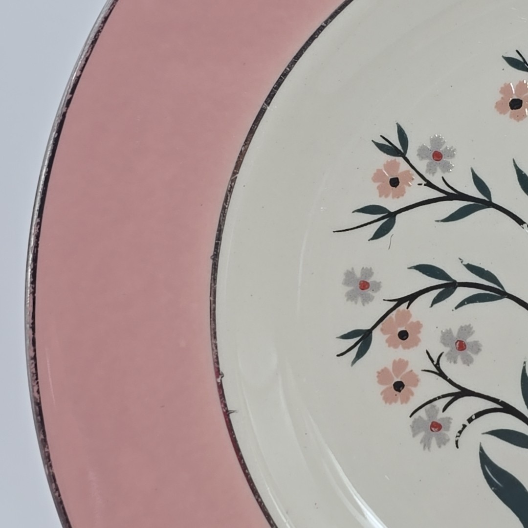 Vintage Homer Laughlin Eggshell Cavalier Pink Rim 6.25 In Bread Plate Floral USA
