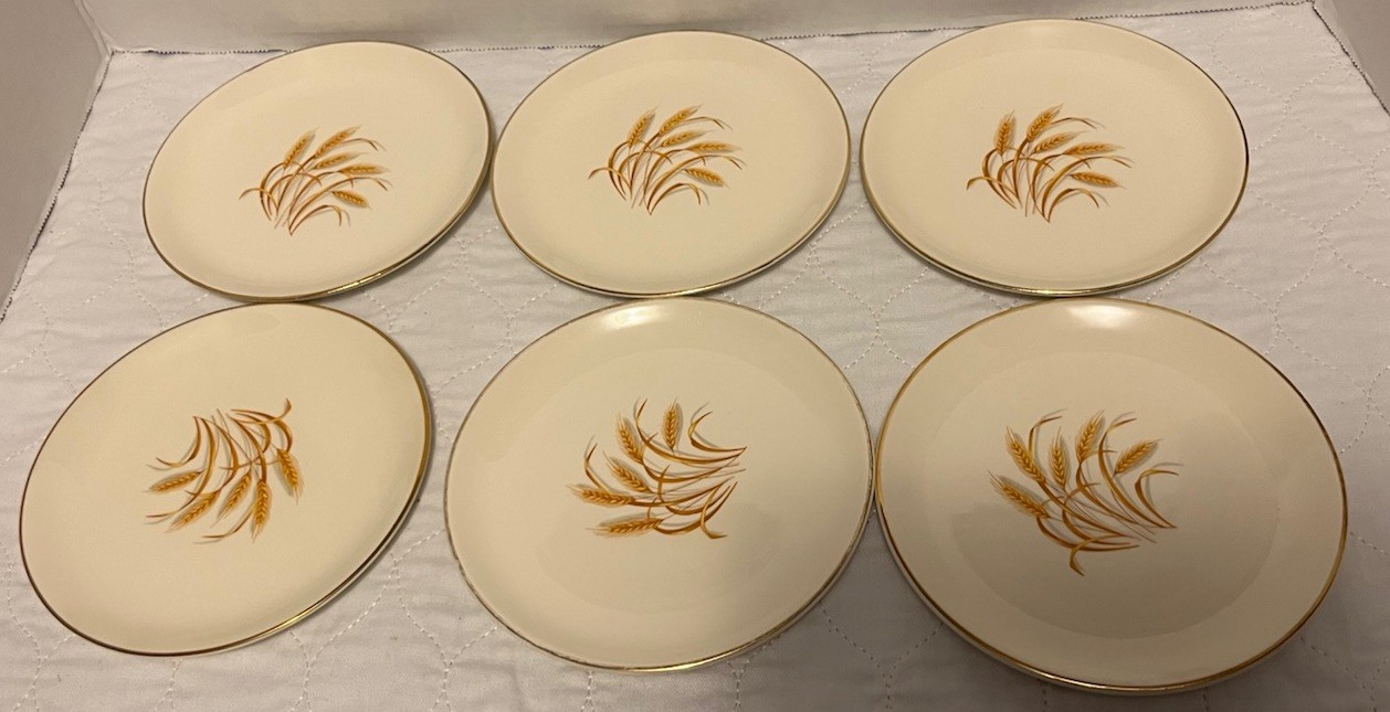 Homer Laughlin Golden Wheat Plates 22K Gold Trim 6″ Dessert / Bread Set Of Six 2