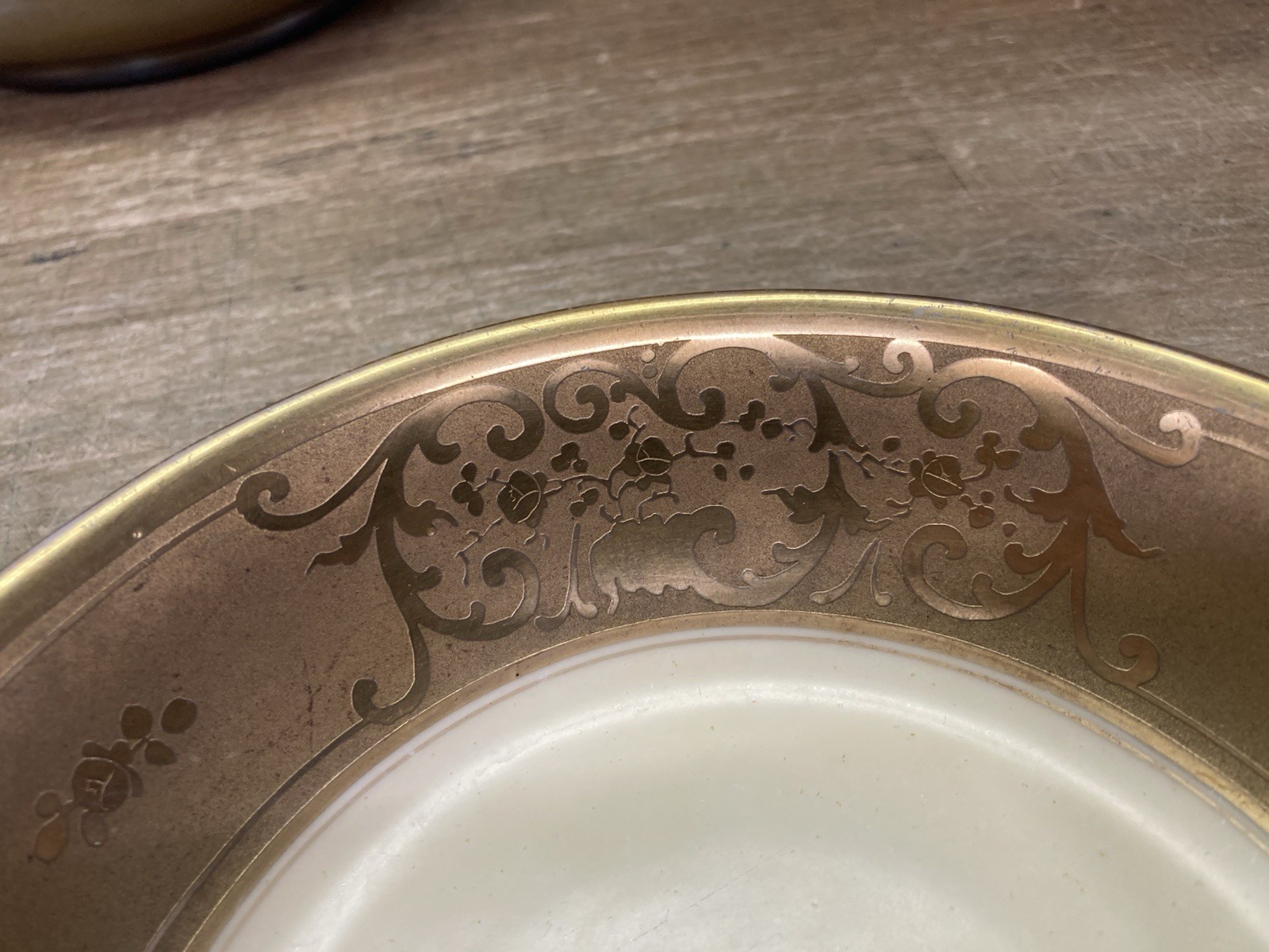 Vintage Hand Painted Pickard China Gold On Ivory Bowl / Scrolls And Floral