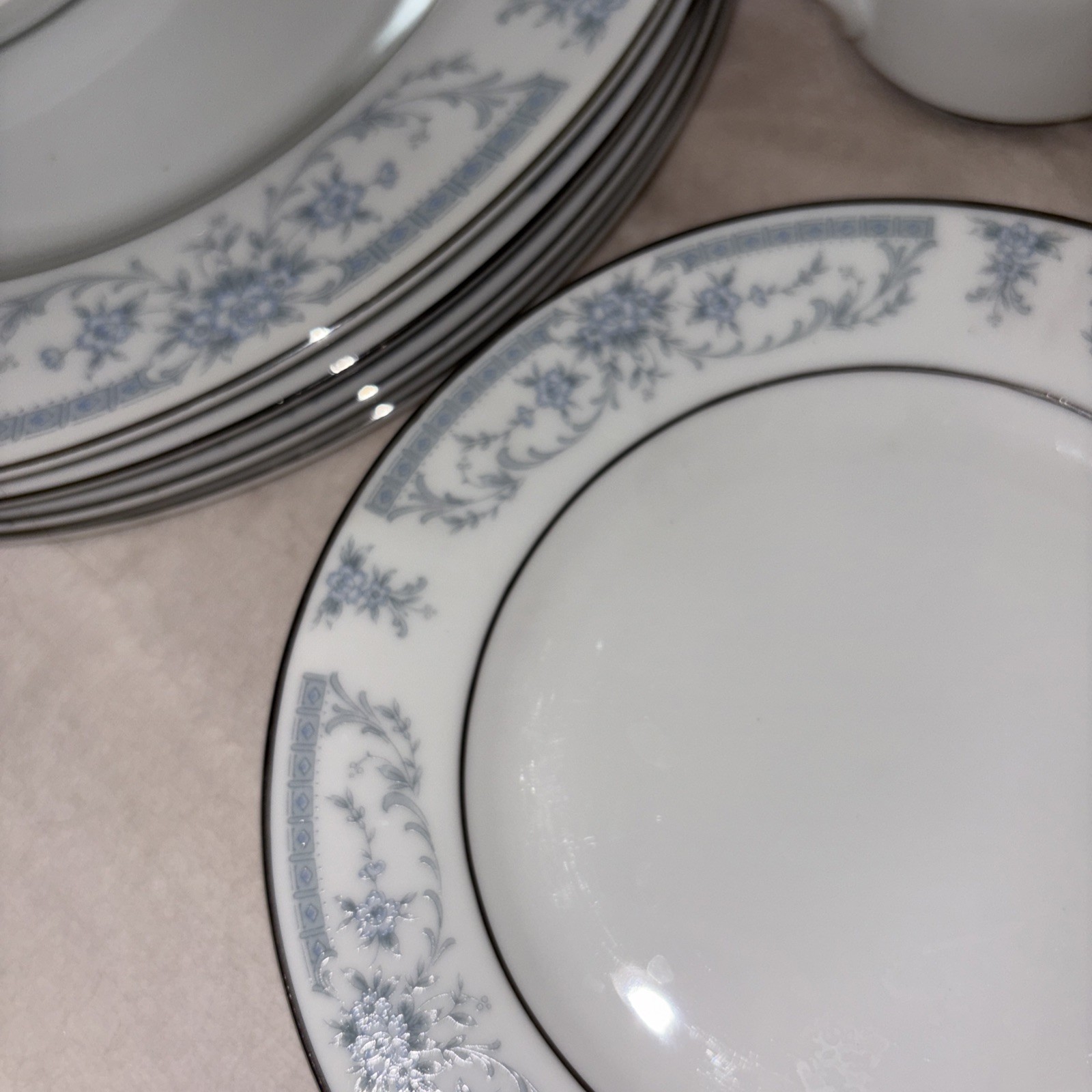 New 16 Piece SHEFFIELD Blue Whisper China | Dinner Plate/Cup/Saucer/Dessert