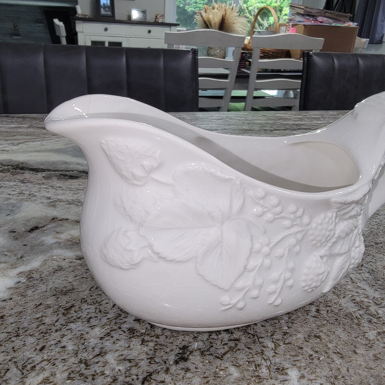 Vintage White Ceramic Grape Vine Gravy Boat Sauce Server Italy? Repair