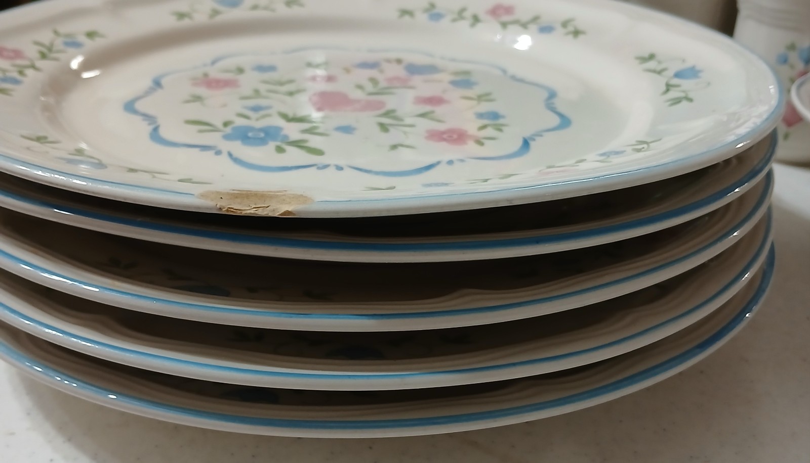 Set Of 5 Newcor Stoneware 10.5″ Dinner Plates Country Charm 1992 Vintage #6138