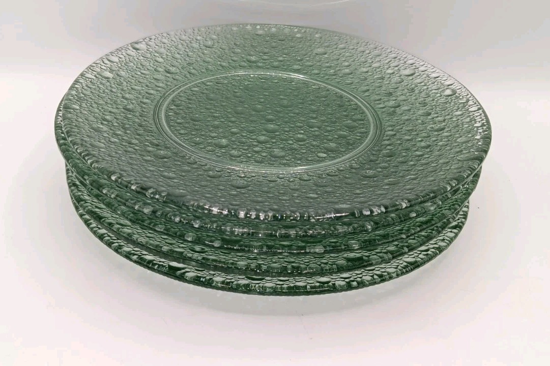 Vintage 70s Czech Pavel Panek Sklo Union Green Bubble Glass 10.75″ Dinner Plate