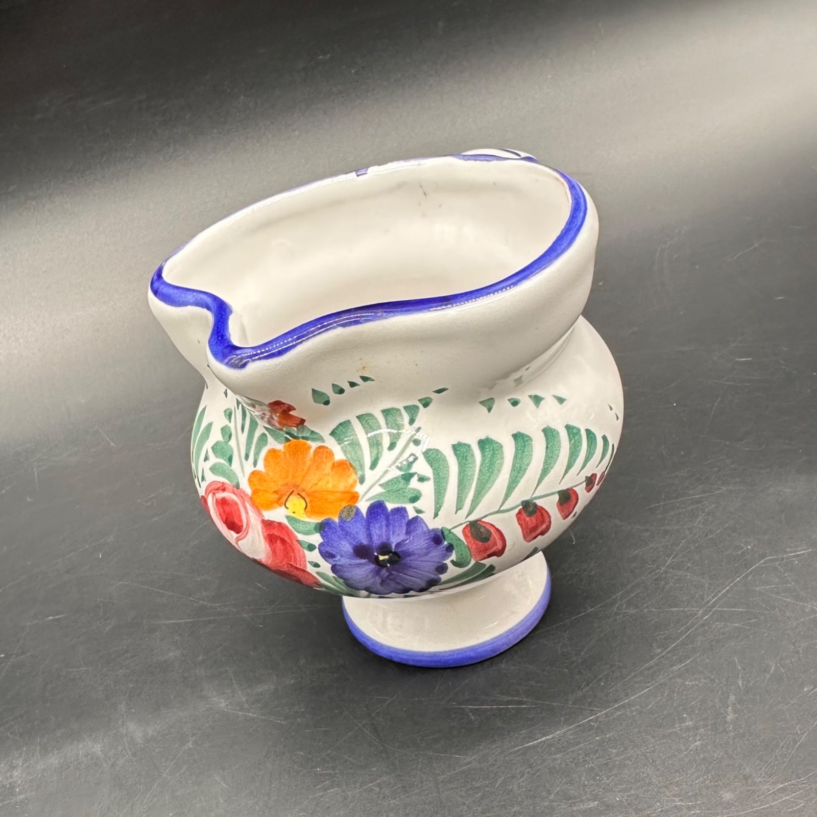 Vintage Floral Creamer Mini Pitcher Vase Italian Hand Painted Flowers Italy
