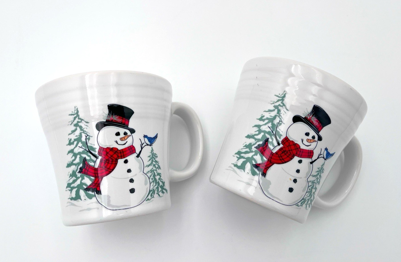 Lot of 2 FIESTAWARE HLC 15 oz Tapered Mugs Snowman and Bluebird FAST / LOW SHIP