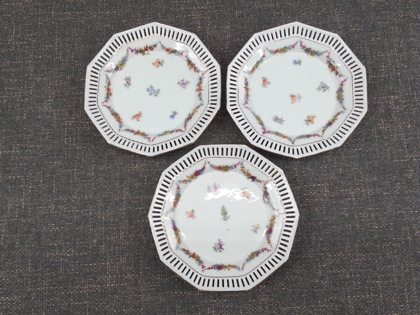 11pc Vintage Schumann Bavaria Reticulated Multi – Floral 7.25” Salad Plate