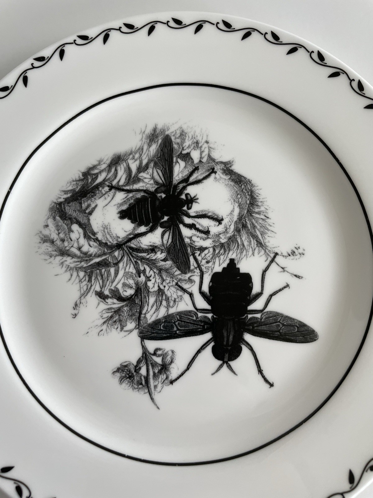 Mary Carol Lot of 4 Birds And Bees Black And White China Dessert Plates 7 7/8″