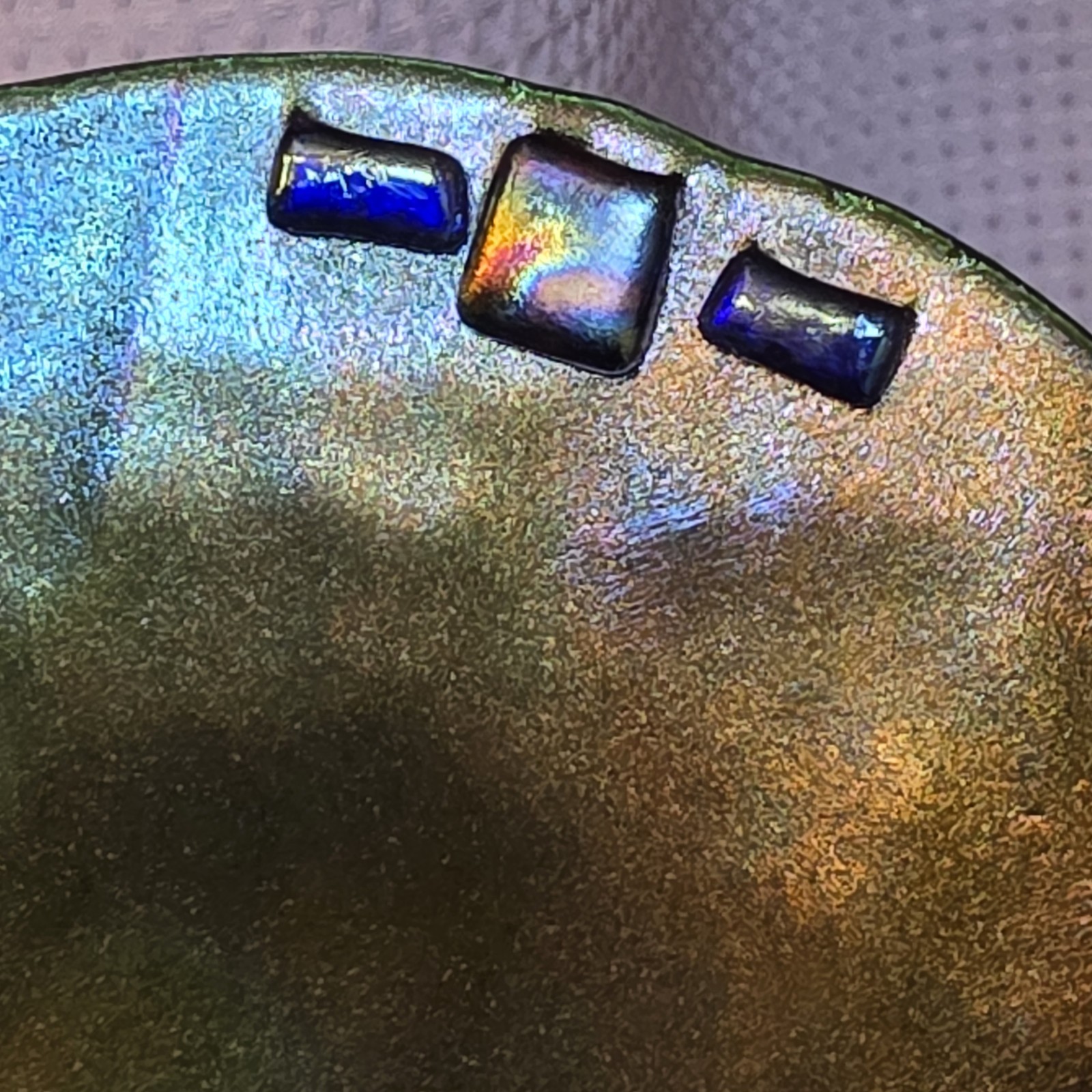 Artisan Fused Studio Art Glass Dichroic Plate -Highly Iridescent