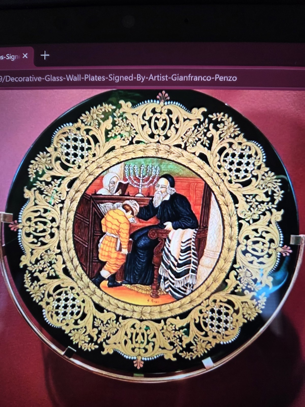 G Penzo Italy,hand painted Decorative Plate Black Gold Religious Italy 1992