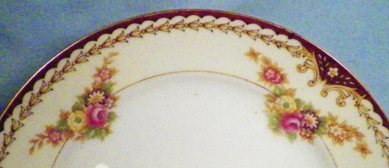 Japan Flower Garland Bread Plate Porcelain Bluebells Yellow Border Rust Edge
