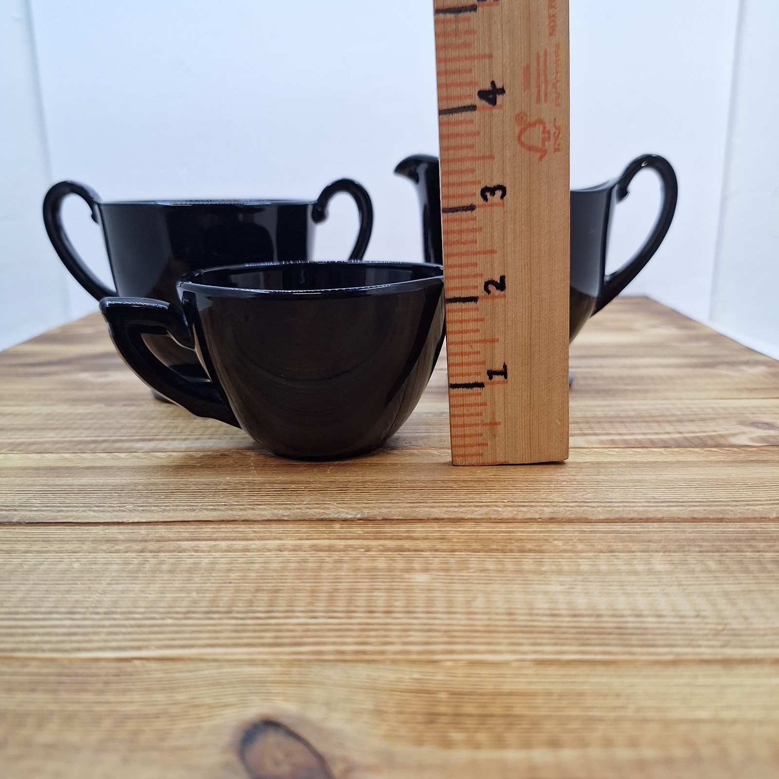 Vintage Black Amethyst Open Sugar And Creamer Set W/ 2 Cups 4pc Lot