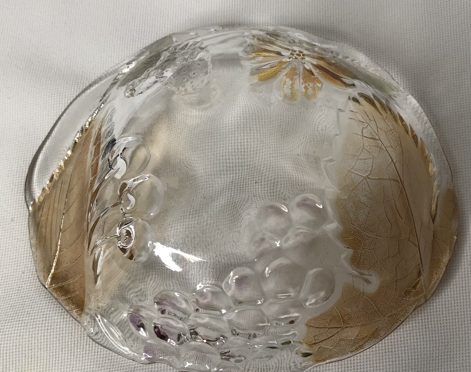Beautiful Small Glass Candy Trinket Dish with Fruit and Leaves