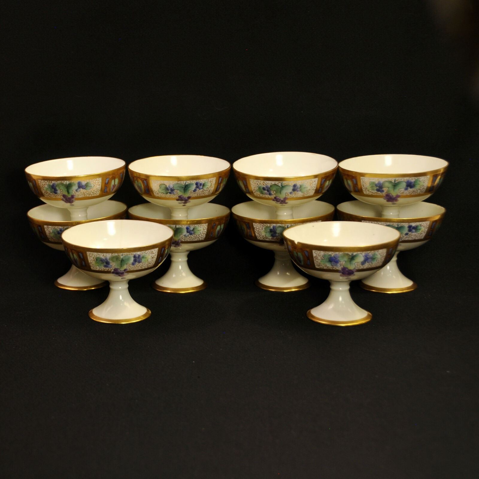 Punch Set Bowl 10 Cups Schachtel Charlottenbrunn Silesia Hand Painted 1899-1918