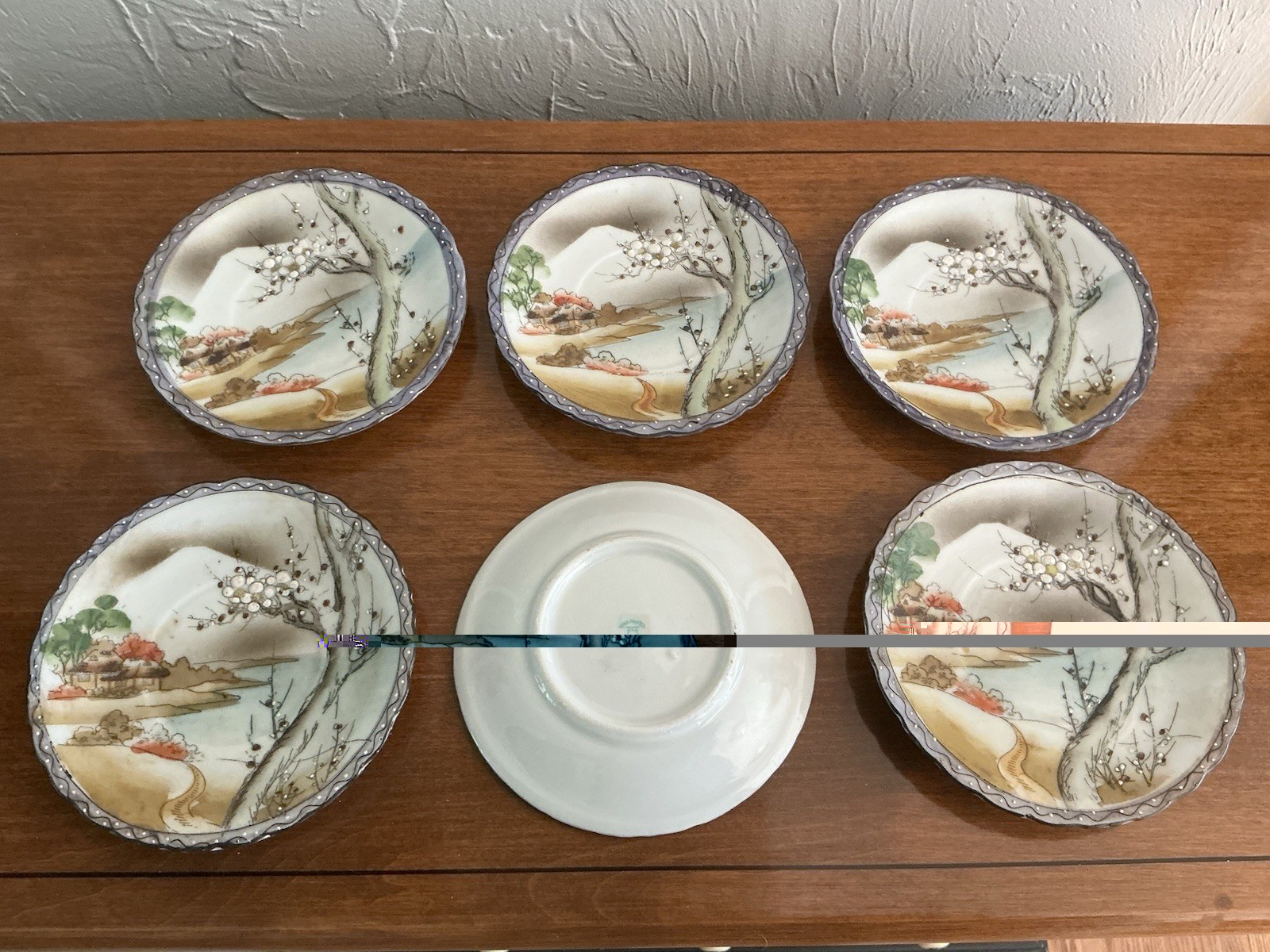 Antique Nippon Hand Painted Moriage Chocolate Pot Set 14 Torii Gate Mark 1905-15
