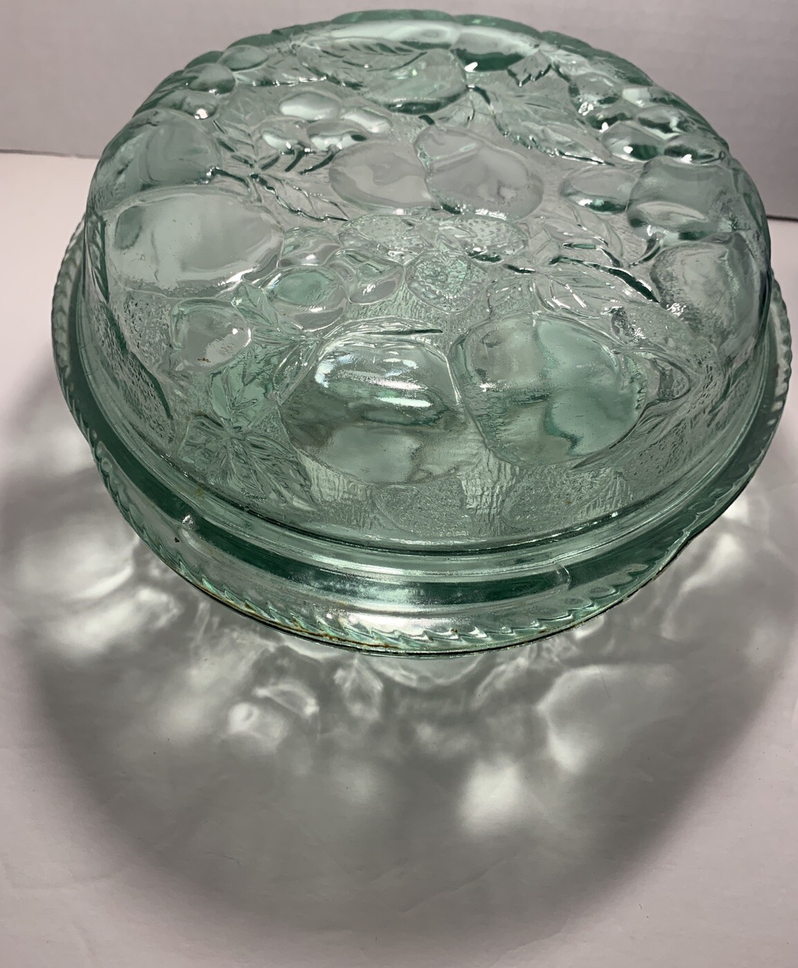Sale Vintage Libbey Orchard Fruit Green Glass 3 QT Casserole Baking Dish Pie Lid
