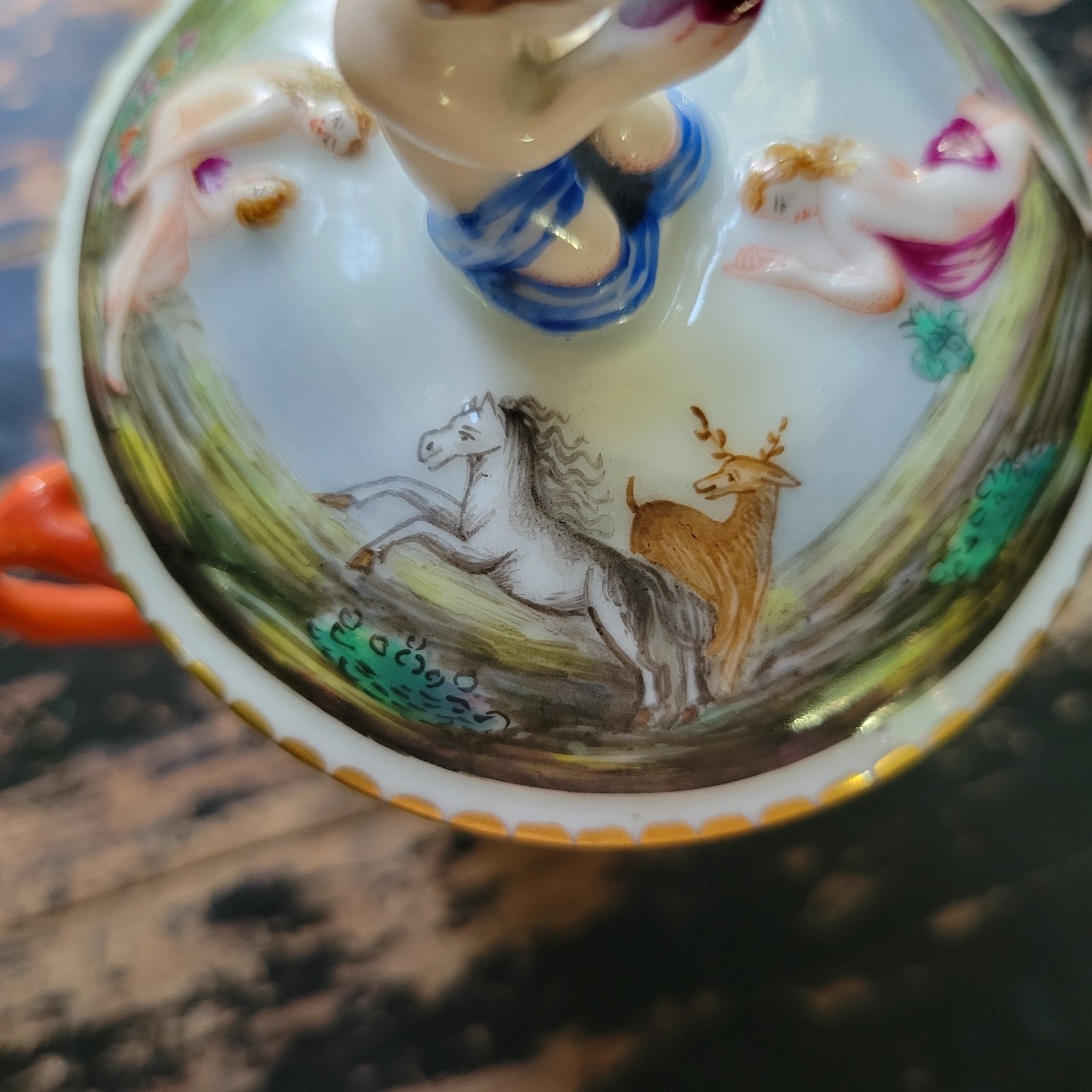 Antique 1800s Ginori Doccia Capodimonte Lidded Porcelain Chocolate Cup Italian