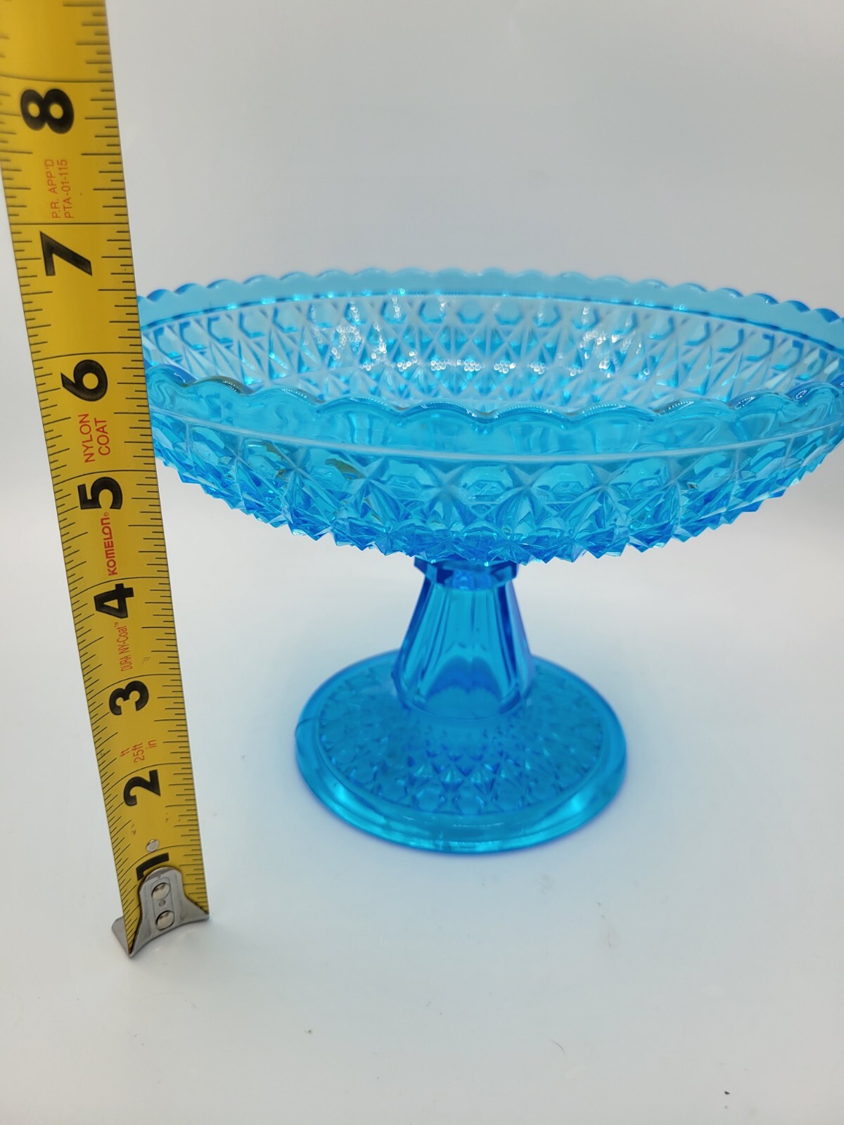 EAPG Central Glass Company Aqua Blue Pedestal Dish Compote Pressed Diamond #775