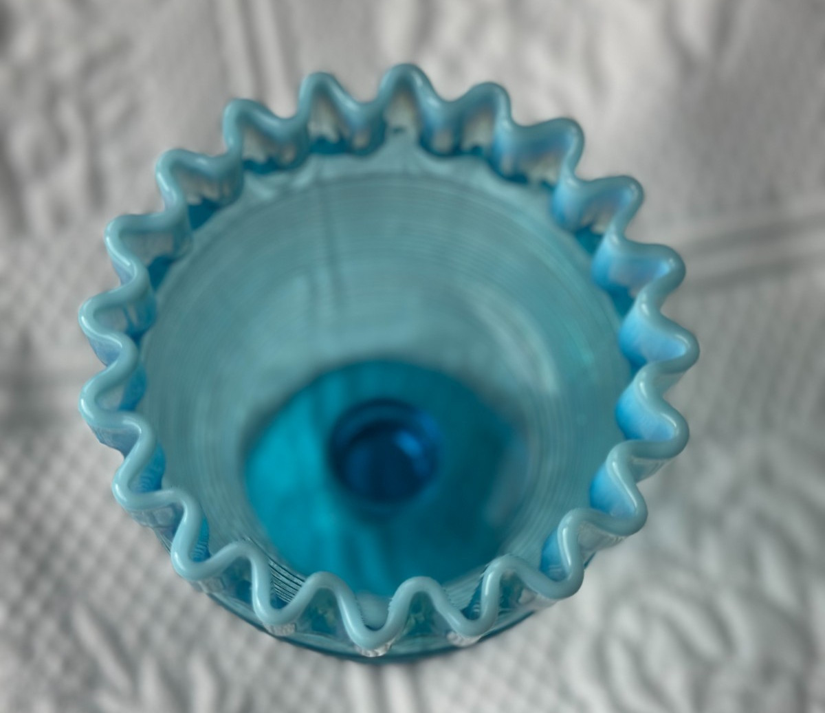 VTG Northwood ~1905 Spool-of-Threads Pedestal Opalescent-Crimp Blue Compote READ