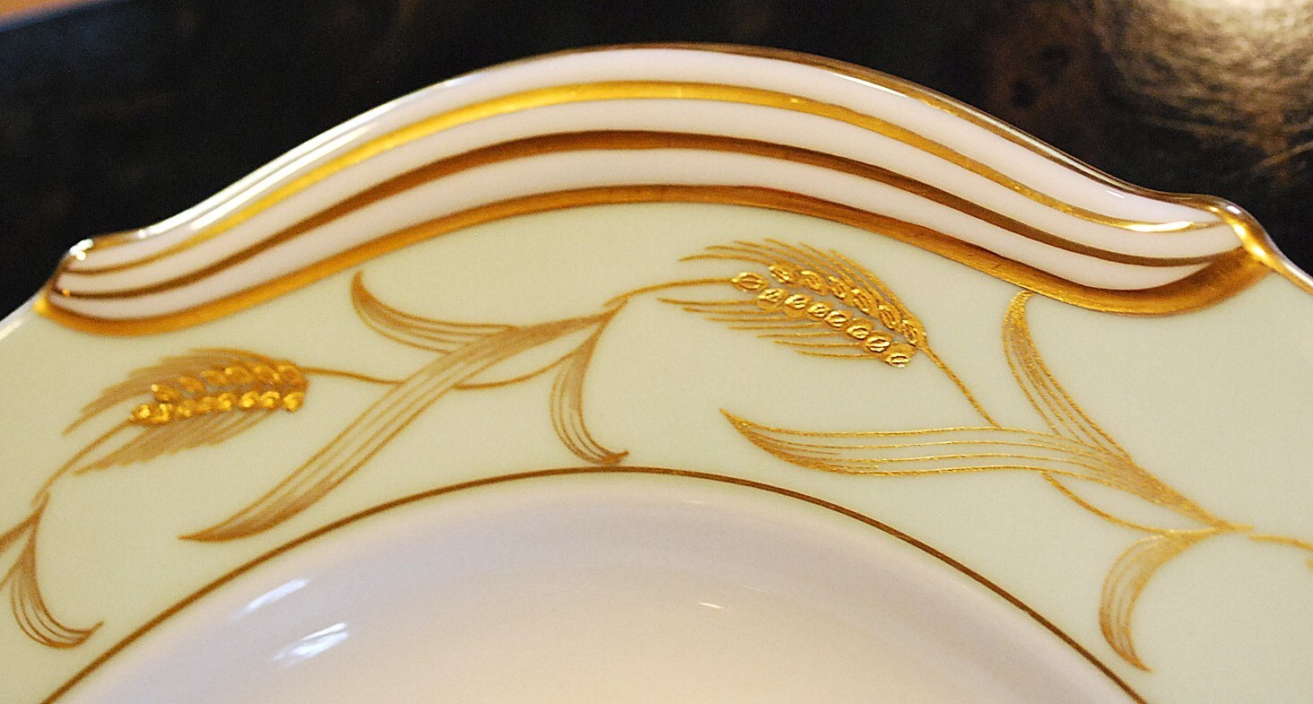 Set 2 Vintage Noritake ALICE Platters 16″ & 12″ GOLD WHEAT ON AQUA BAND c1951