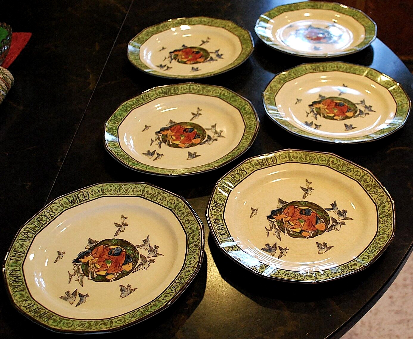 RARE Antique Set 6 Royal Doulton PIPING DOWN THE VALLEYS WILD Plates c1911 8.5″
