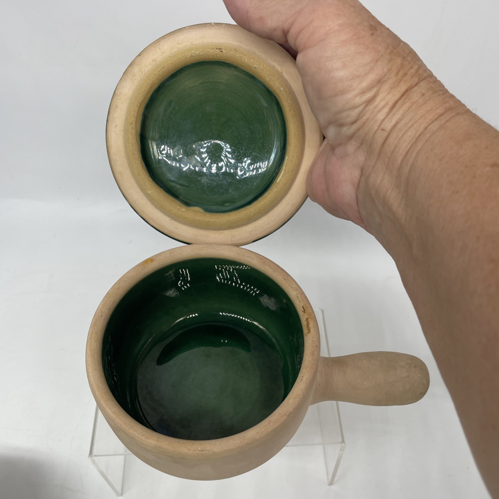 La Solana Pottery Natural Clay Body Green Lid & Body Made 1940’s-50’s Casserole