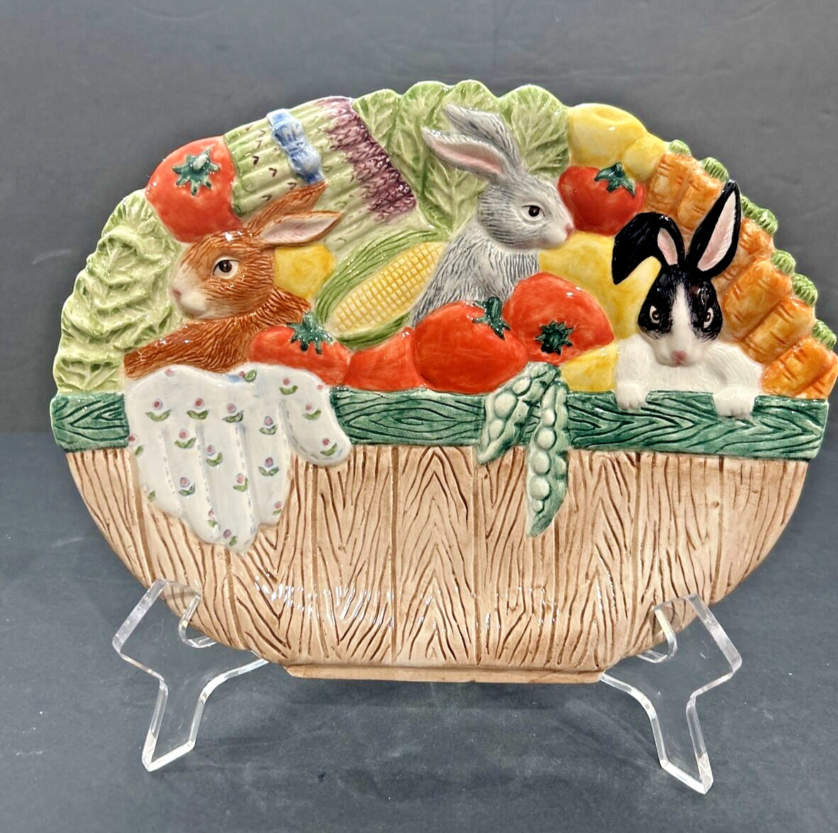 Vintage Fitz and Floyd 1995 Omnibus Bountiful Bunnies Small 8-1/2” Serving Plate