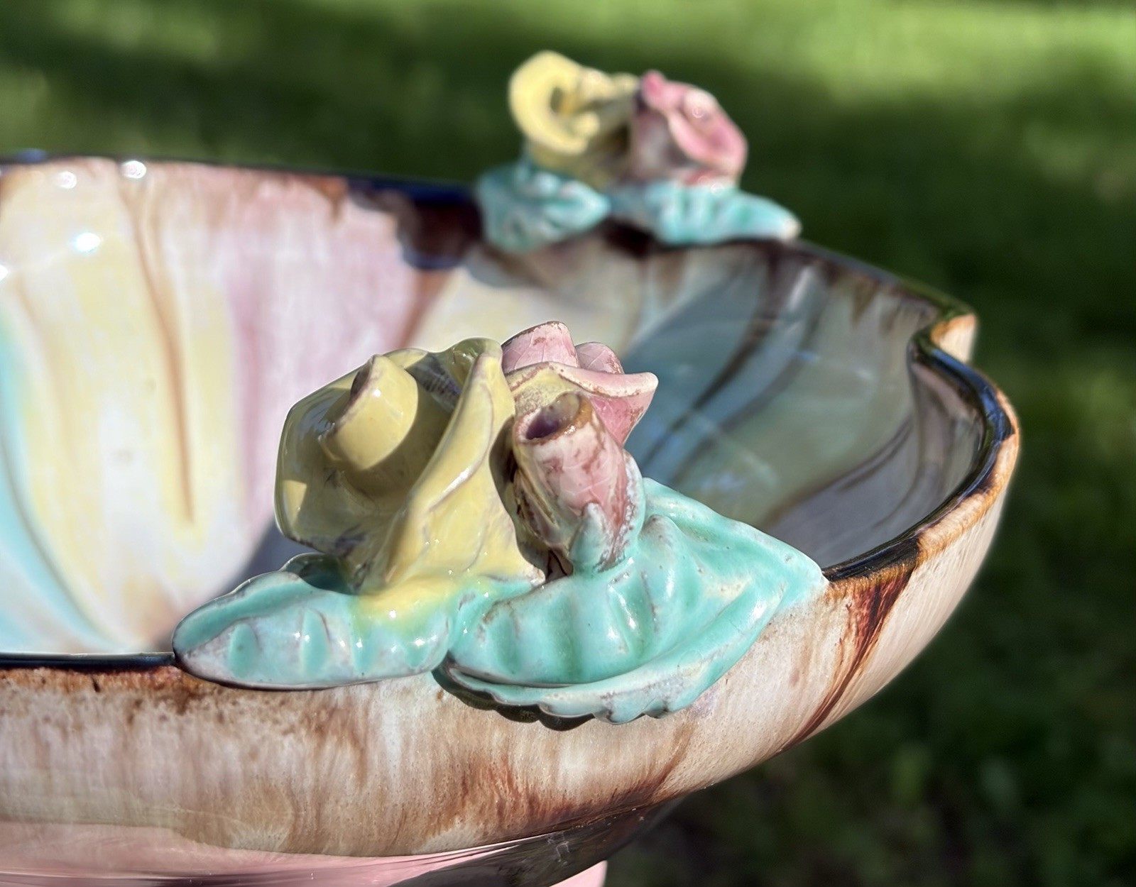 Austrian Anowork art pottery bowl w/ multi -colored drip glaze. New