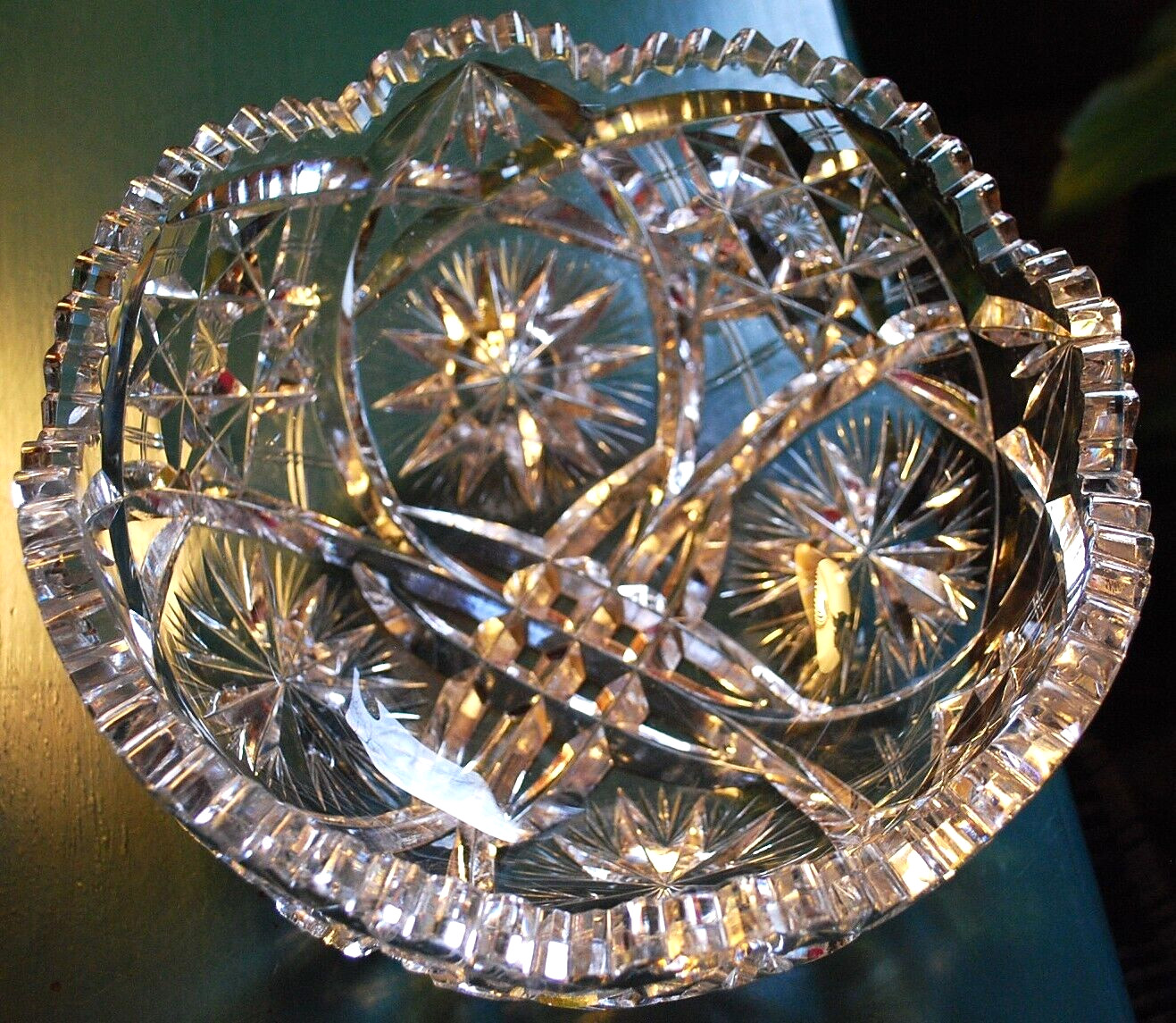 EARLY Antique ABP American Brilliant Period STAR/Xs Hand Cut CRYSTAL BOWL Heavy