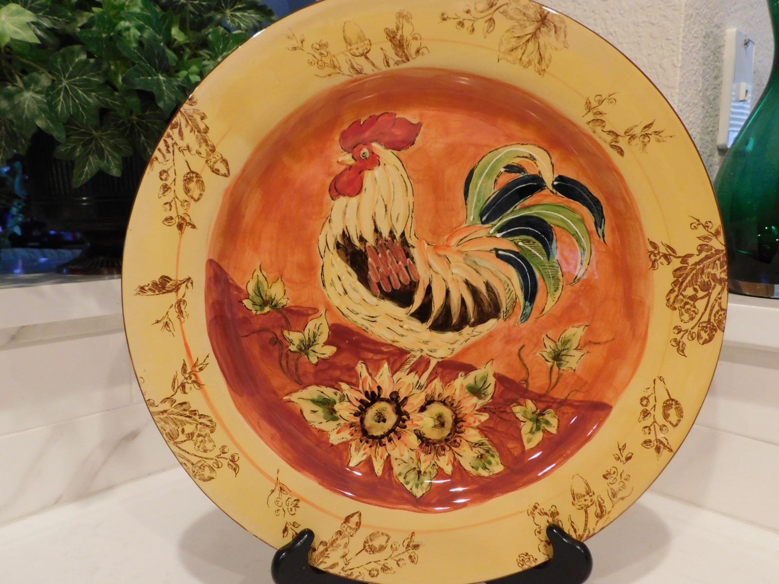 CLOSE-OUT Maxcera Orange Rooster Serving Platter Chop Plate 14.25 in.