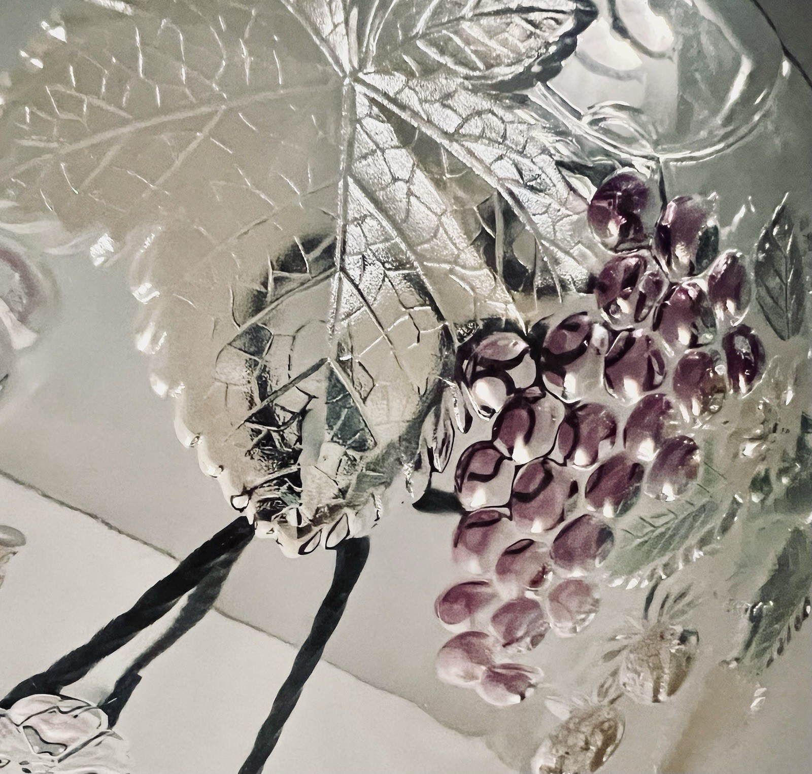 Vintage Mikasa Fruit Motif Chablis Embossed 12.5″ Round Glass Serving Platter
