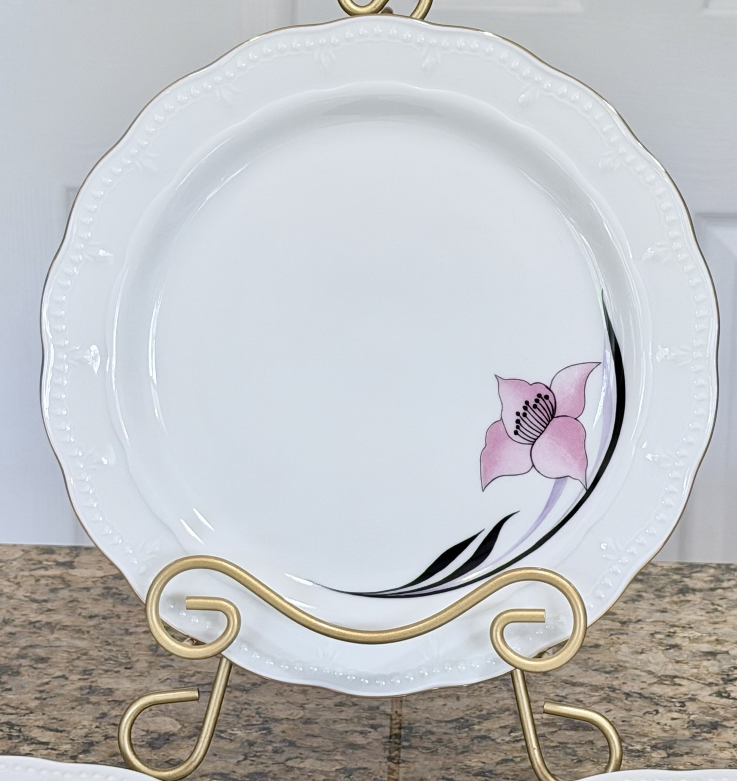 Vintage Danish Design Atelier Pink Floral Gold Trim Rim Soup Bowls Set of 3-9”