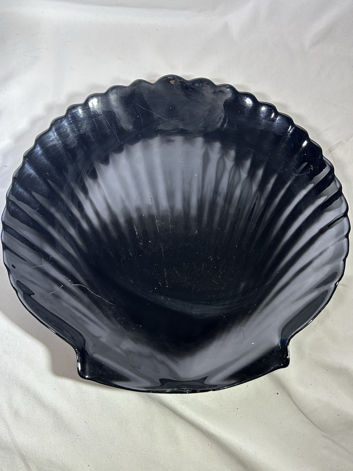Vintage Shell Platter Plate Textured Black Glass 13” Seafood Sea Ocean Decor